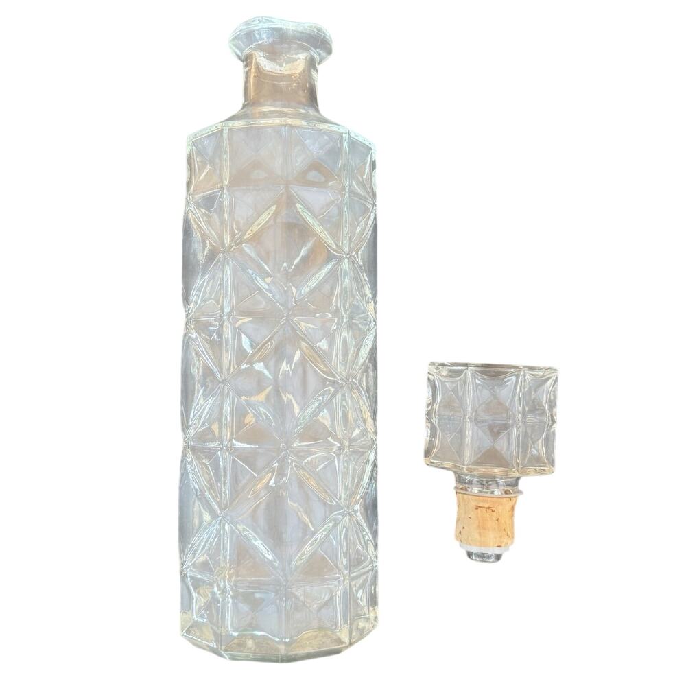 Vintage Mid Century Diamond Pattern Glass Whiskey Decanter 1950s/60s 12”